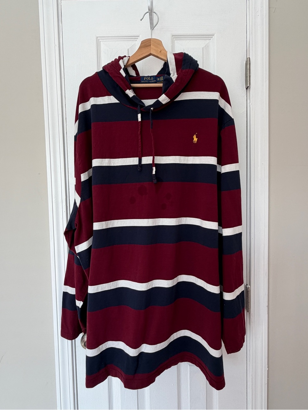 Men’s Polo Ralph Lauren Burgundy Navy White Striped Hoodie Big&Tall - Picture 3 of 12